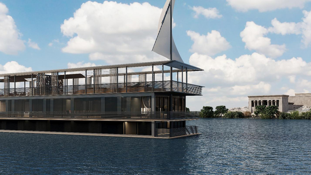 A render of the Malekat boat cruising The Nile.