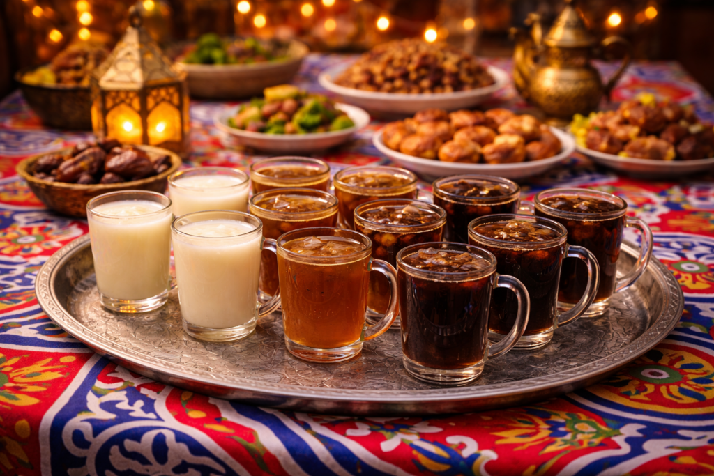 An assortment of traditional Egyptian drinks